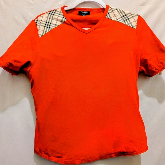 Burberry Tops - Burberry London Nova Check V-neck T-shirt. Red. Worn Once